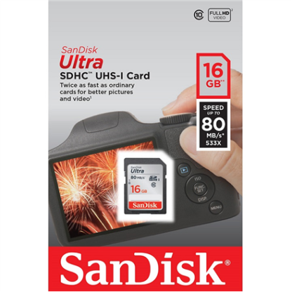 SANDISK 16GB Ultra SDHC 80MB/s Class 10 UHS-I